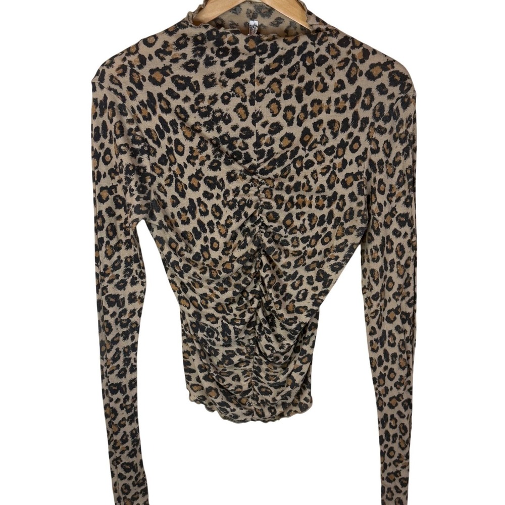 Free People Intimately Cheetah Print Ruch Center Front Mock Neck Top Large